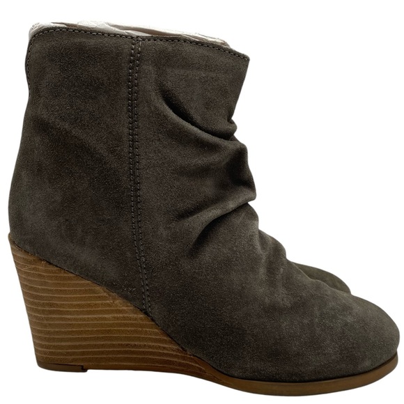 Diba Womens Shoes Bailey Boots Sz 8.5 Taupe Gray Suede Leather Ankle Wedge New - Picture 3 of 12